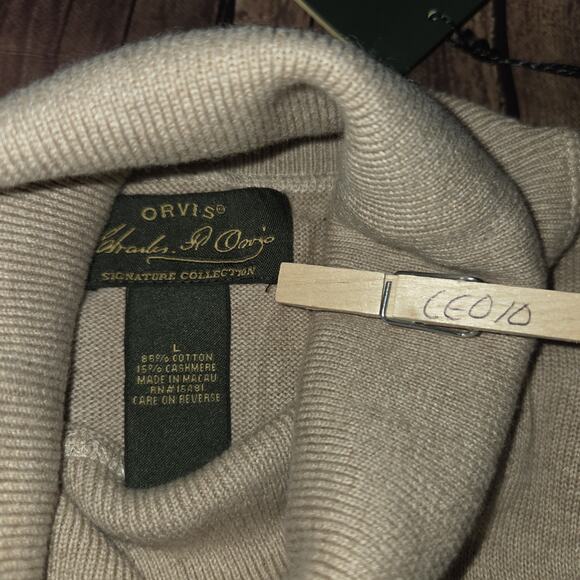 Orvis Mens Sweater L Beige Turtleneck Cashmere Blend Long Sleeve Signature - Picture 7 of 9